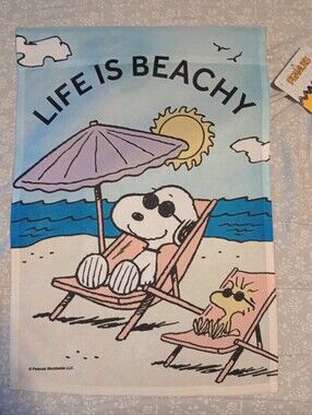 NWT Peanuts "Life Is Beachy" Snoopy Woodstock Garden Flag